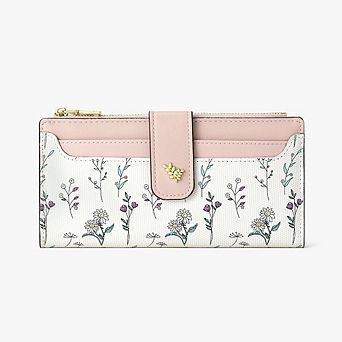 Women's Floral Faux Leather Long Wallet RFID Blocking Bifold Credit Card Holder Zipper Coin Purse
