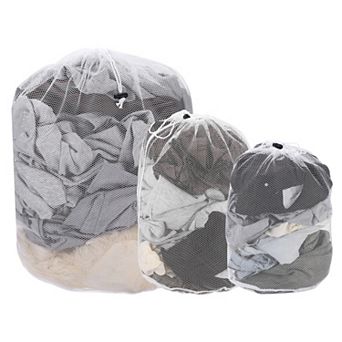 19.7/23.6/31.5 x 15.7/19.7/23.6 Inch 3 pc Mesh Laundry Bag, Large Drawstring Net Laundry Bag, White