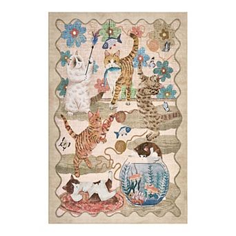 Washable Scalloped Area Rug for Living Room, Kids Room Bedroom Low-Pile Non-Slip Carpet