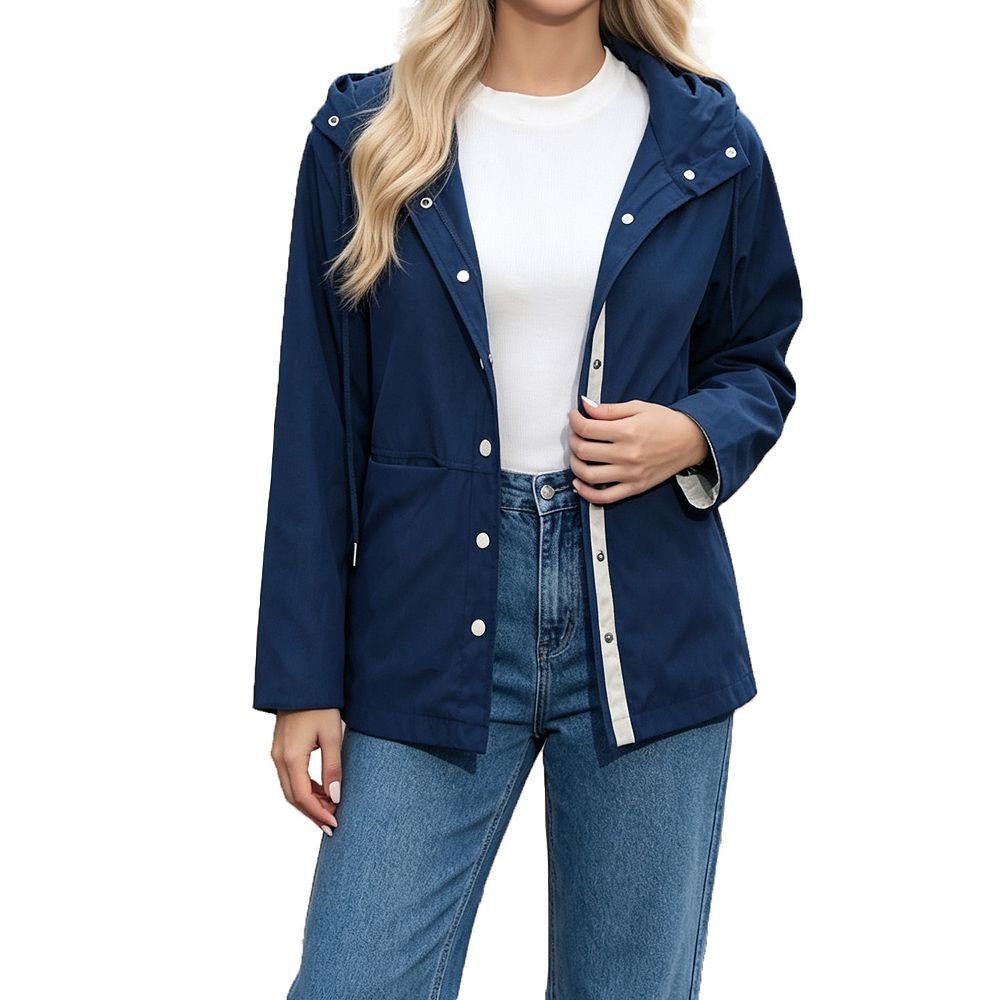 Women Hooded Jacket Casual Snap Button Front Lightweight Coat with ...