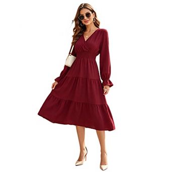 Women Tiered Flowy Casual A‑Line Midi Dress