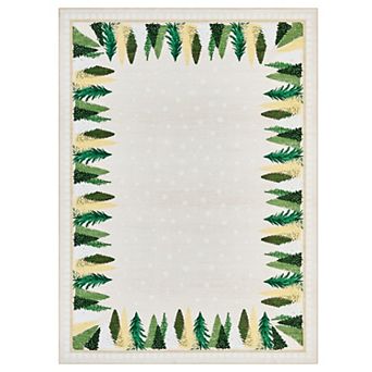 Christmas Tree Forest Border Rug Festive Snowflake Low-Pile Non-Slip Washable Foldable Gift Carpet