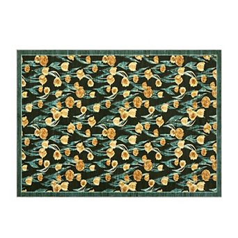 Floral Tulip Print Area Rug Machine Washable Non‑Slip Low‑Pile Carpet for Living Room Bedroom