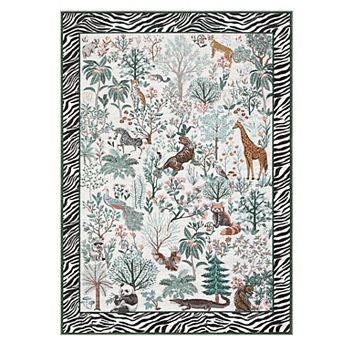 Jungle Animal Scene Print Area Rug Machine Washable Stain‑Resistant Carpet for Living Room Bedroom