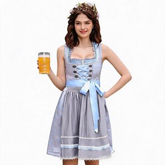 Dirndl Dress Women Oktoberfest Costume Sleeveless Bavarian Party Dress With Decorative Waist Sash