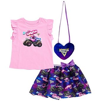Monster Jam Sparkle Smash Shirt and Skirt Set with Bag