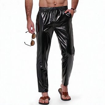 Men's Drawstring Skinny Party Pants Stretch Tapered Casual Trousers