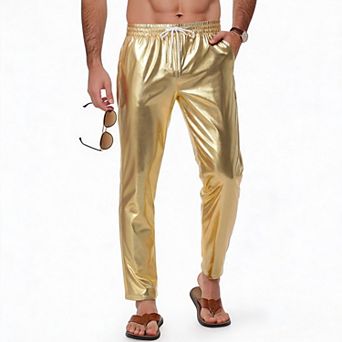 Men's Drawstring Skinny Party Pants Stretch Tapered Casual Trousers