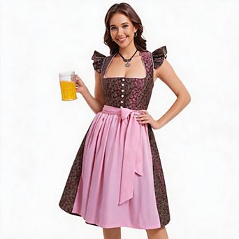 Dirndl Dress Women Oktoberfest Midi Bavarian Costume For Beer Festival Gathering