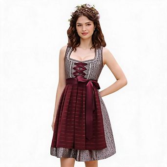 Dirndl Dress Women Oktoberfest Midi Bavarian Costume For Beer Festival Themed Party Events