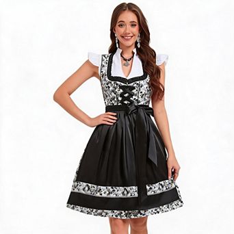 Dirndl Dress Women Oktoberfest Floral Midi Dress Outfit For Bavarian Festival Themed Party Gathering