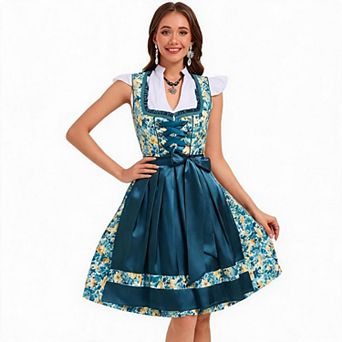 Dirndl Dress Women Oktoberfest Floral Midi Dress Outfit For Bavarian Festival Themed Party Gathering