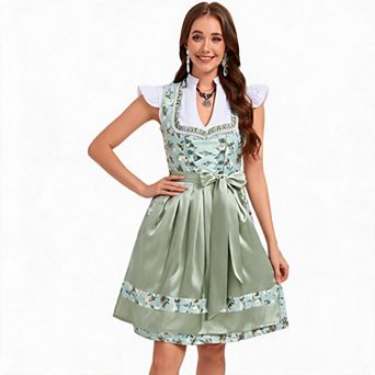 Dirndl Dress Women Oktoberfest Floral Midi Dress Outfit For Bavarian Festival Themed Party Gathering