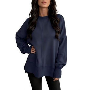 Women Oversized Sweatshirts Fall Outfits with Thumbhole Fleece Lined Slit Side Comfort Pullover Tops