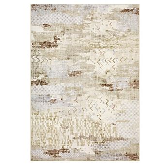 Distressed Abstract Machine Washable Area Rug Low-Pile Non-Slip Carpet for Bedroom Dining Room Porch