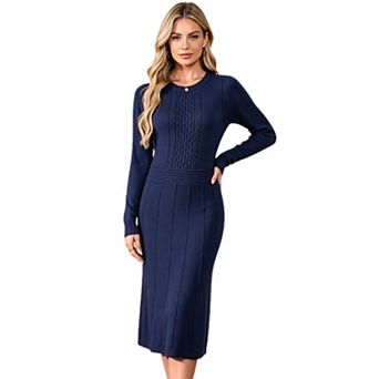Women Cable Knit Sweater Dress Long Sleeve Bodycon Dress