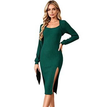 Women Spaghetti Strap Side Slit Bodycon Dress with Shrug