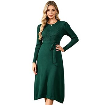 Women Cable Knit Sweater Dress Tie Waist Maternity Dress