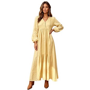 Women Button Front Tiered Flowy Maxi Dress
