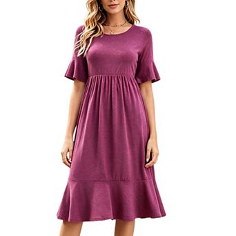 Women Ruffle Short Sleeve Flowy Tiered Casual Midi Dress