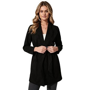 Women's Faux Suede Long Sleeve Open Front Cropped Jacket