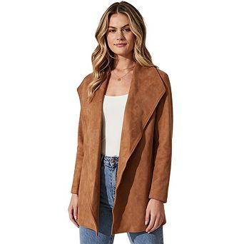 Women's Faux Suede Long Sleeve Open Front Cropped Jacket