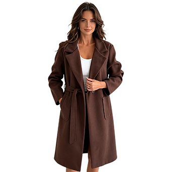Women's Winter Single Breasted Long Sleeve Wool Blend Coat with Pockets