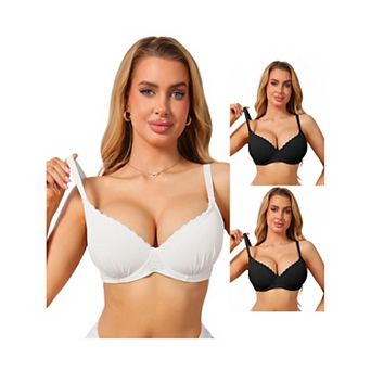 3 Packs Women's Deep V Lace Trim Push Up Bra Underwire Strip Support Comfortable Everyday Lingerie