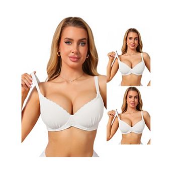 3 Packs Women's Deep V Lace Trim Push Up Bra Underwire Strip Support Comfortable Everyday Lingerie