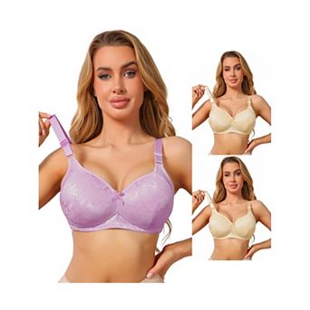 3 Packs Women's Deep V Lace Full Coverage Wireless Minimizer Soft Cup Wide Strap Everyday Bras