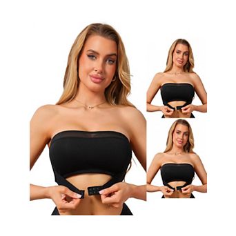 3 Packs Women's Mesh Front Closure Strapless Bra Push Up Low Back Seamless Tube Bandeau