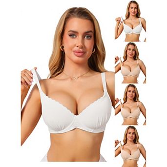 5 Packs Women's Deep V Lace Trim Push Up Bra Underwire Strip Support Comfortable Everyday Lingerie