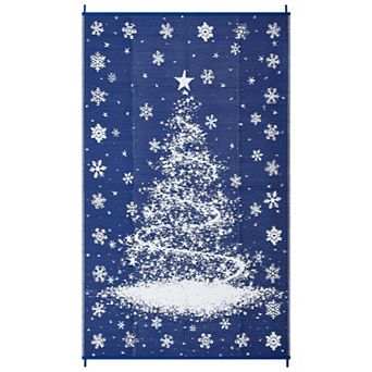 Christmas Outdoor Patio Rug Waterproof Reversible Polypropylene Plastic Holiday Mat for RV, Picnic