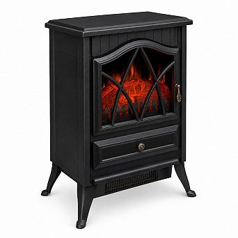 Freestanding Electric Fireplace Heater with Realistic LED Flame Effect, 2 Heat Settings