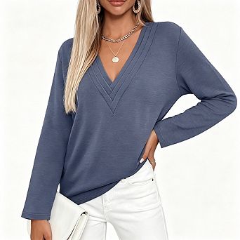 Women's Fall V Neck Long Sleeve Tunic Top Casual Long Sleeve T Shirt Fashion Daily Outfit