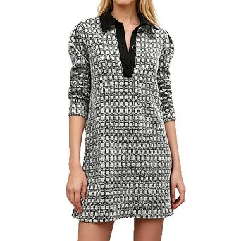 Women's Elegant Plaid Tweed Button Down V Neck Long Sleeve Mini Dresses