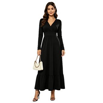 Women V Neck High Waist Flowy Formal Evening Long Dress