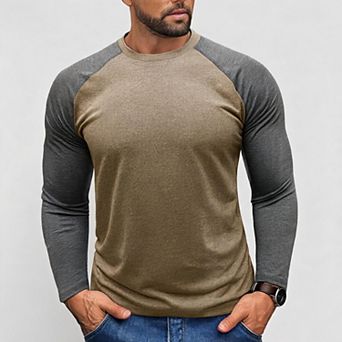 Men's Long Sleeve Crew Neck Raglan T Shirt Loose Fit Casual Top