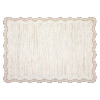 Scalloped Frame Abstract Area Rug Machine Washable Foldable Low-Pile Carpet for Living Room Bedroom