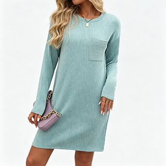 Women's Long Sleeve Twist Stripe A-Line Midi Dress with Pockets