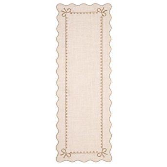 Scalloped Edge Bow Frame Area Rug Machine Washable Wear Resistant Low-Pile Carpet for Porch Bedroom