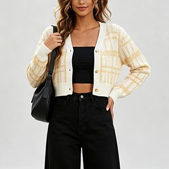 ShopWonder Women's Pastel Knitted Sweater Cardigan Crop Top with Buttons