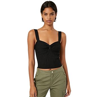 Women's Sleeveless Open Back Cropped Top with Sweetheart Neckline and Tie Back Detail