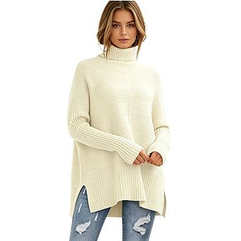 Women's Loose High Neck Sweater Comfortable Long Pullover for Autumn