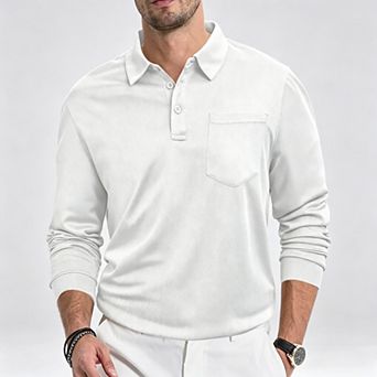 Men's Long Sleeve Mesh Polo Shirt Lightweight Breathable Casual Collared Top