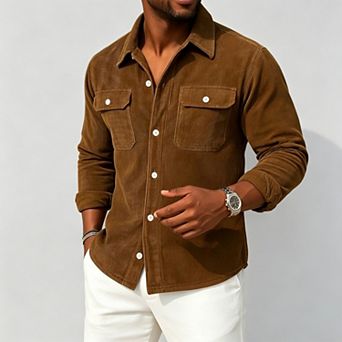 Men's Stretch Corduroy Relaxed Fit Shirt Jacket with Pockets