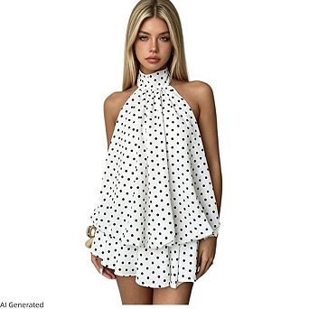 Women's Polka Dot Backless Halter Party Mini Dress
