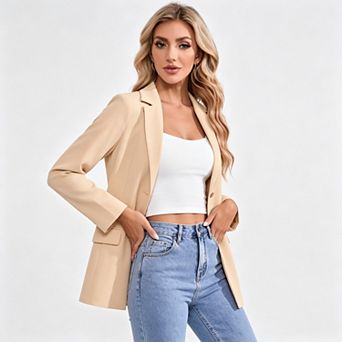 Women’s Single Button Notched Lapel Blazer, Long Sleeve Tailored Business Casual Office Jacket