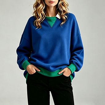 Women's Crewneck Oversized Sweatshirt Long Sleeve Colorblock Pullover Fall Loose Trendy Outfits