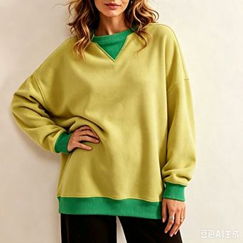 Women's Crewneck Oversized Sweatshirt Long Sleeve Colorblock Pullover Fall Loose Trendy Outfits